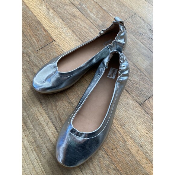 FitFlop Allegro Ballet Flats Shoes 6 Silver Metallic Leather Women’s - Picture 1 of 14